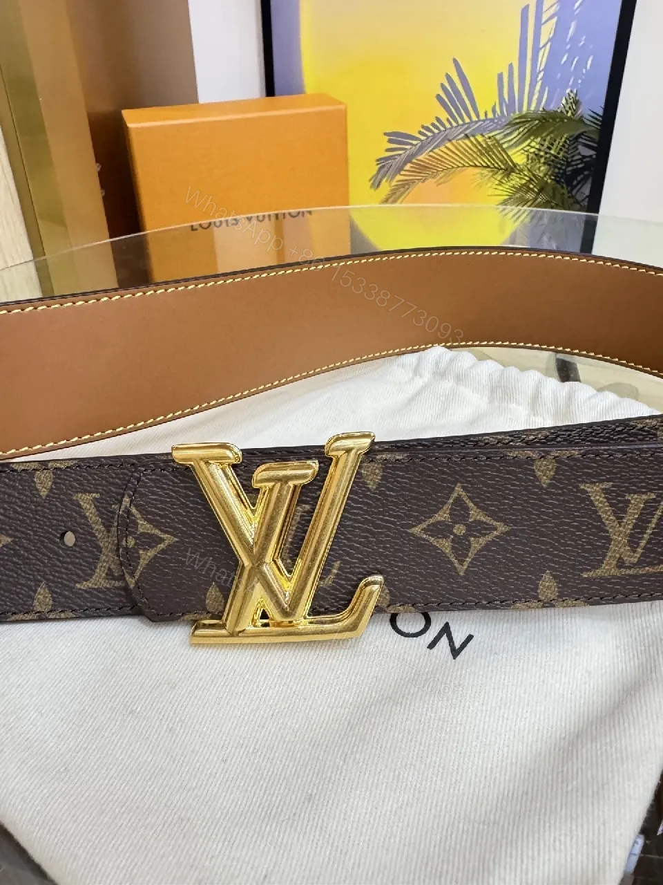 View 5 of Chic Monogram Belt with Gold Buckle - Premium Couture-Style Accessory