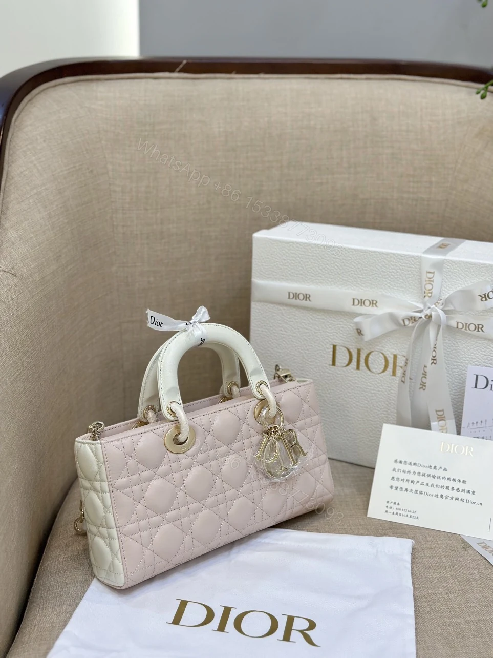 View 7 of Dior D-Joy Women’s Handbag Pink Cowhide 26cm