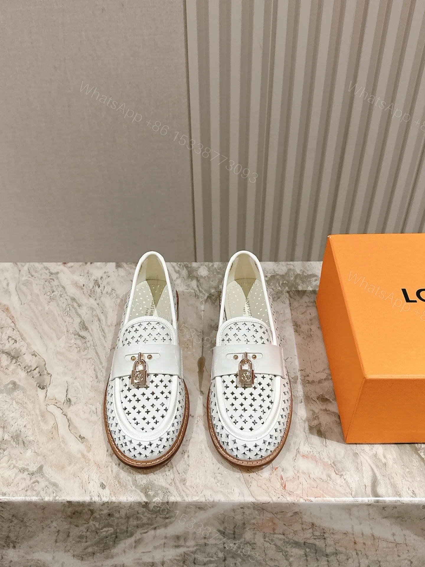 LV Women White Leather Loafers — view 1