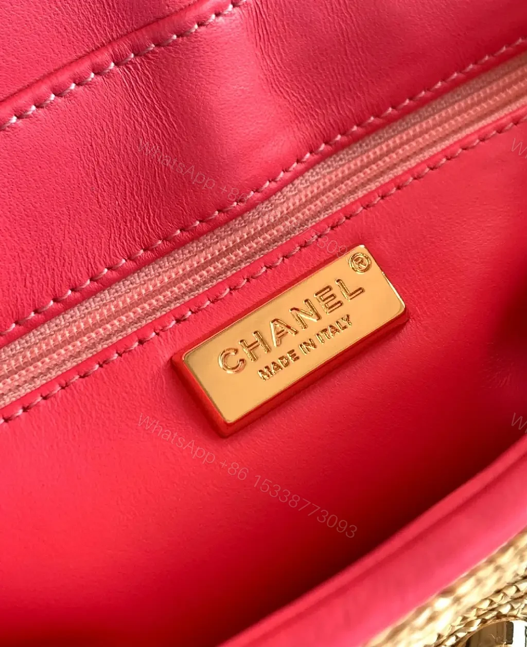 View 6 of Pink Trim Straw Bag with Chain Accent Compact Everyday Luxe