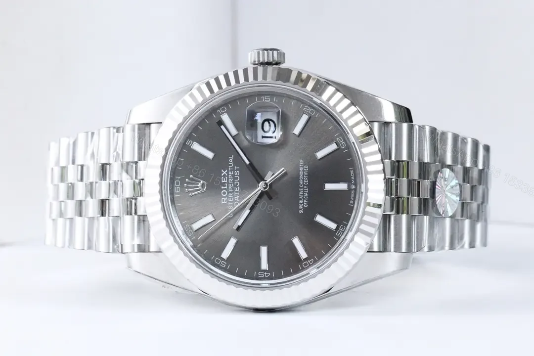 View 2 of Rolex Datejust 41 Stainless Steel Fluted Jubilee Dark Rhodium Grey Dial 126334-0014