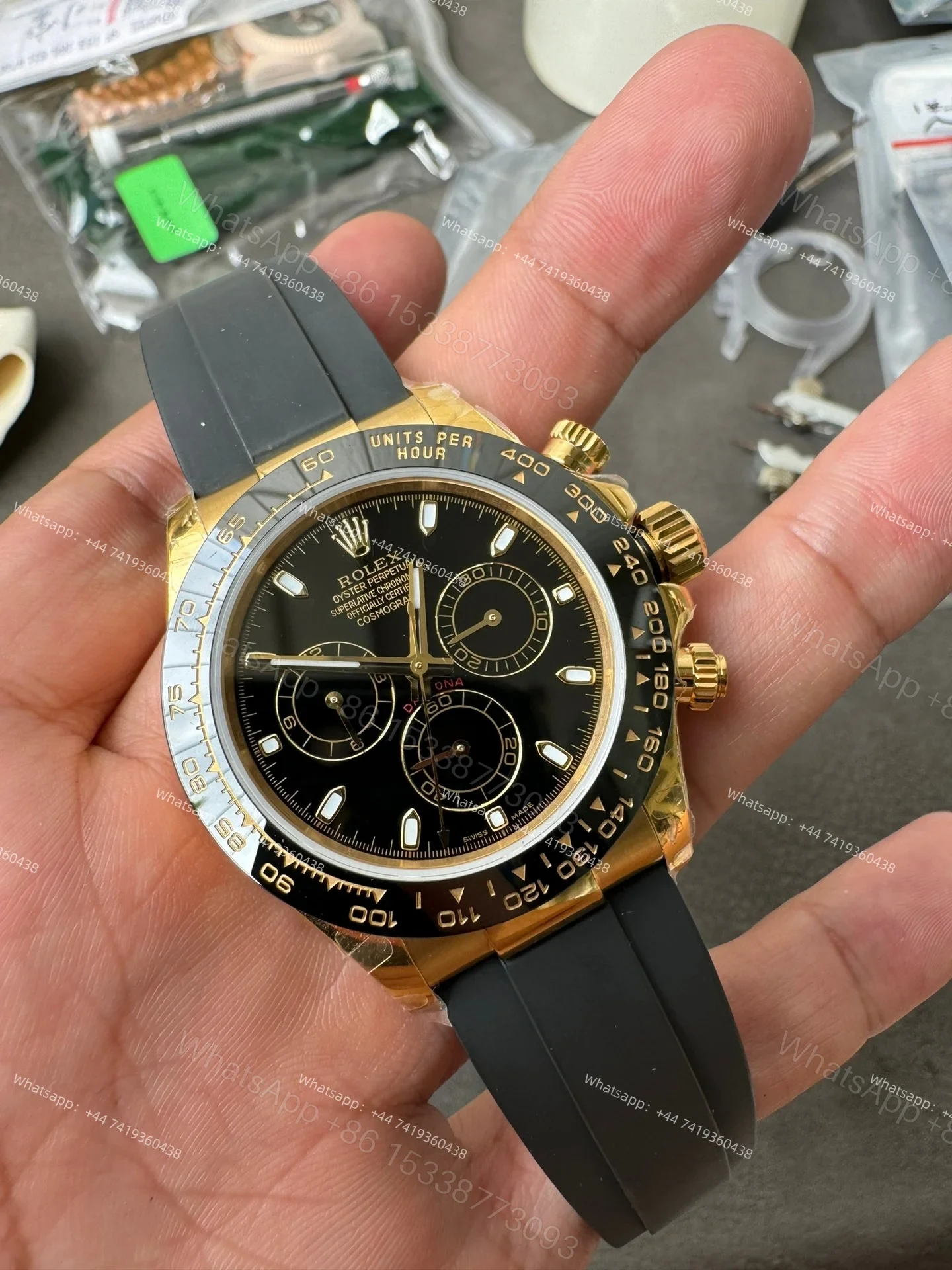 View 8 of Rolex Daytona 1:1 Replica – M116518LN-0035 Black Dial Gold Case 4130 Super Clone