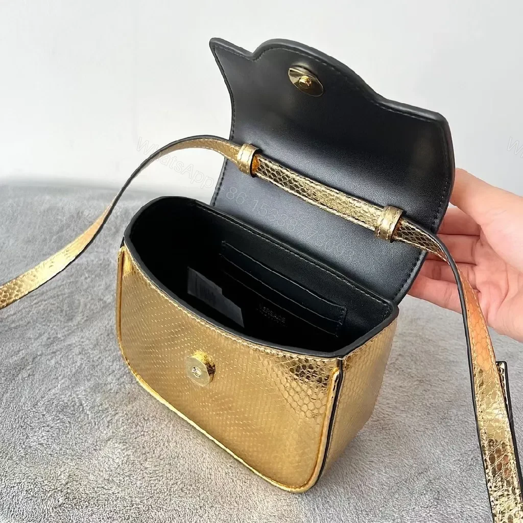 View 4 of Gold Snakeskin Mini Bag with Gourmet Handle