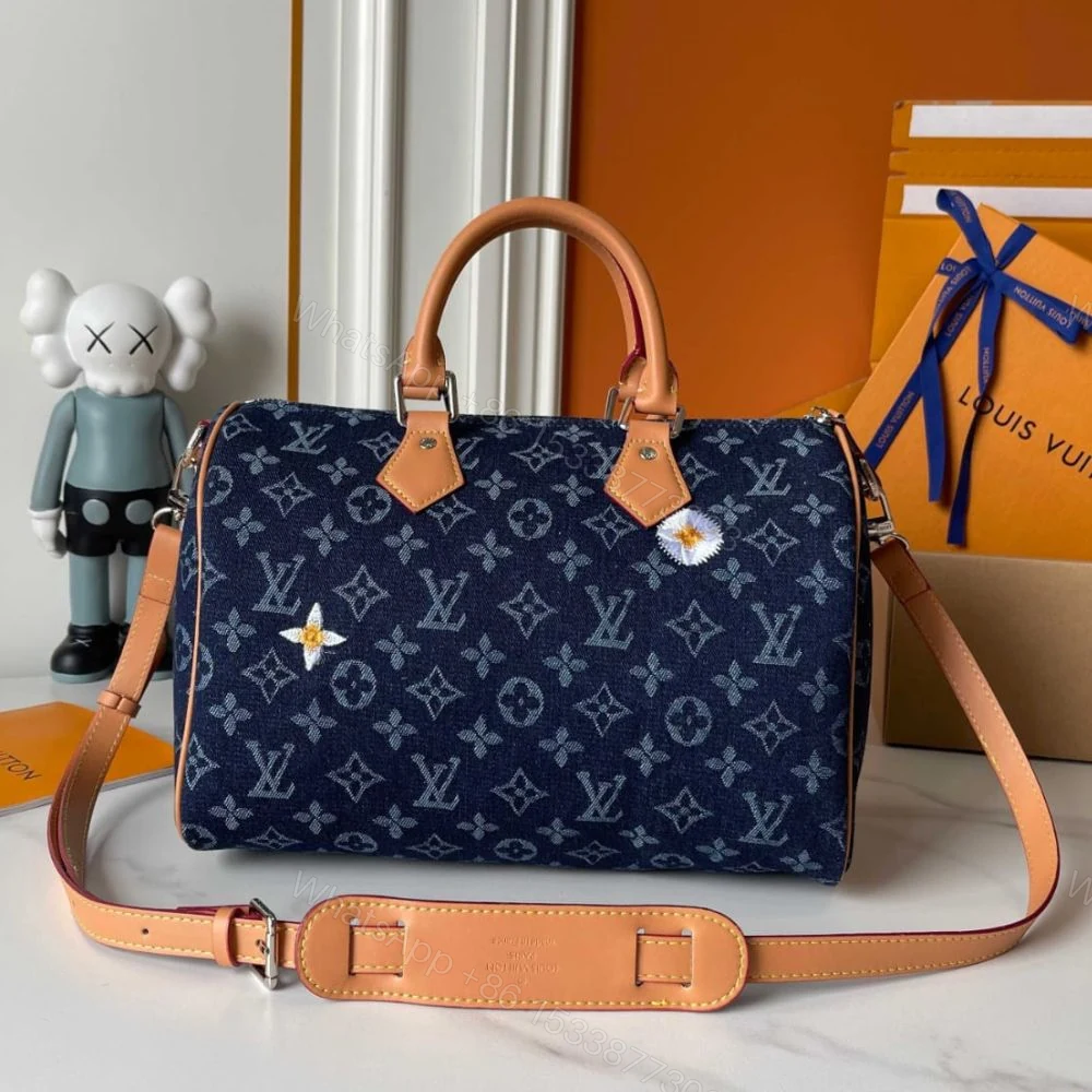 View 5 of Louis Vuitton Speedy 30 Bandoulière Bag Blue Denim 30Cm M27556
