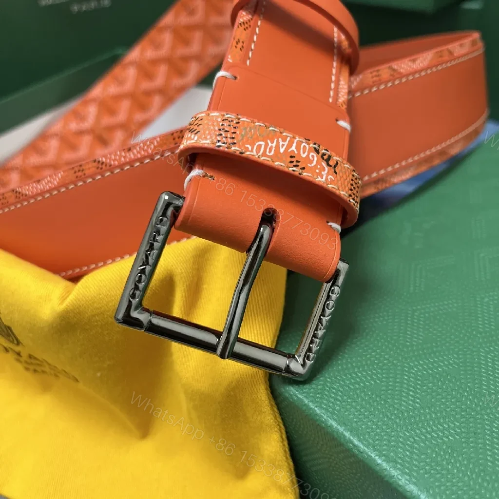 View 6 of Bright Orange Leather Belted Sandal with Goyard Pattern