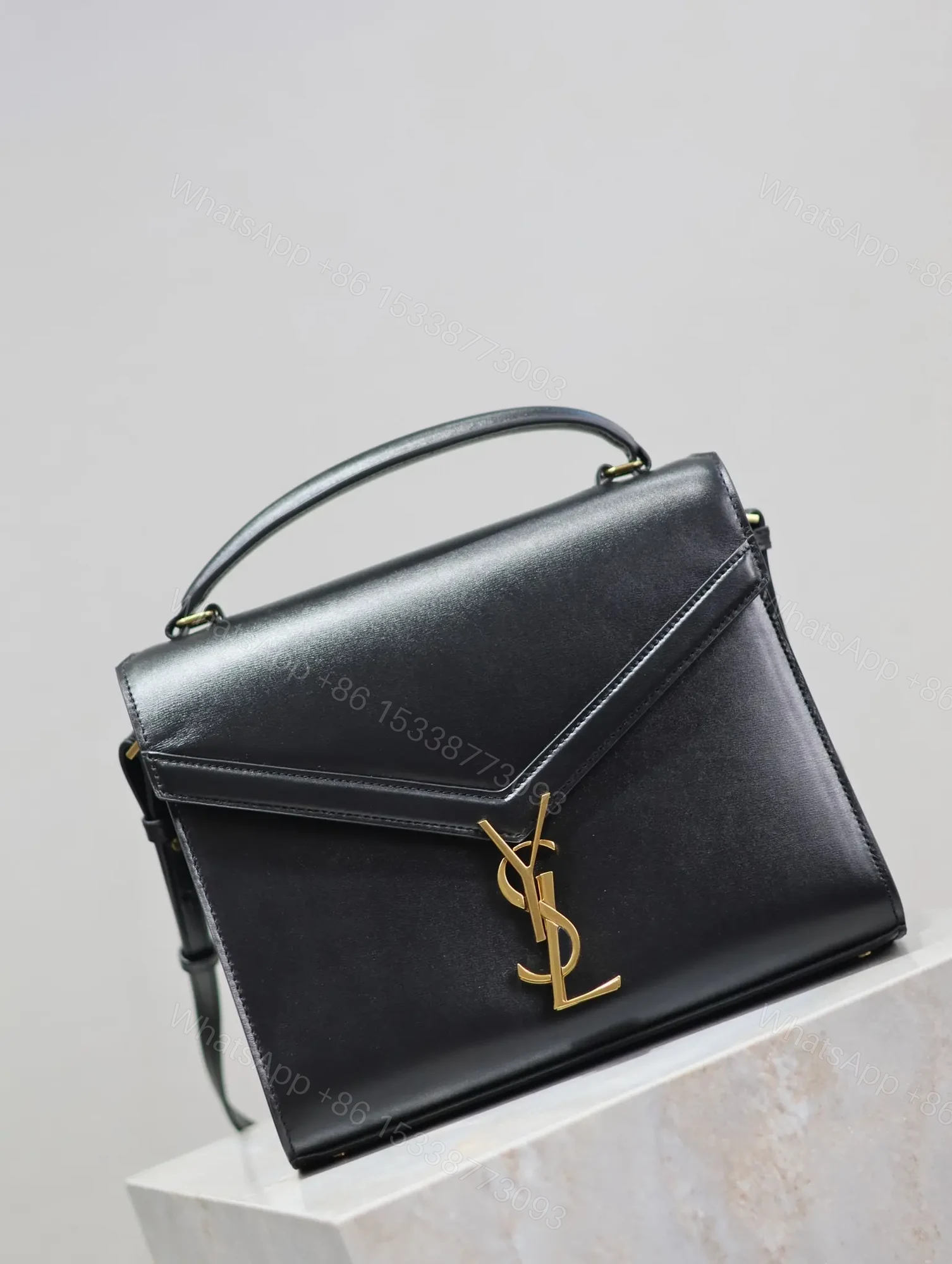 View 5 of YSL CASSANDRA TOP HANDLE BAG MEDIUM BLACK SMOOTH LAMBSKIN GOLD HARDWARE