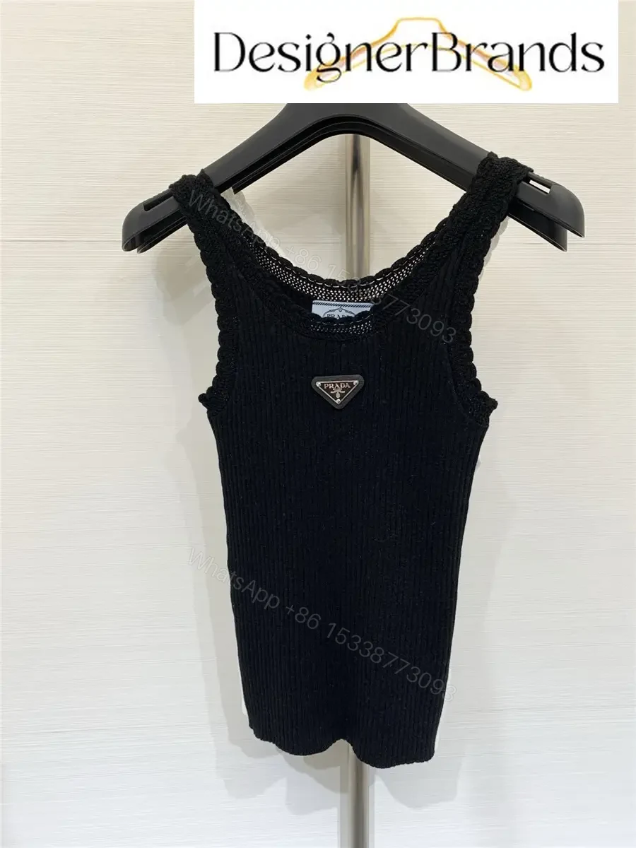 Prada Black Ribbed Tank Top with Lace Trim — view 1