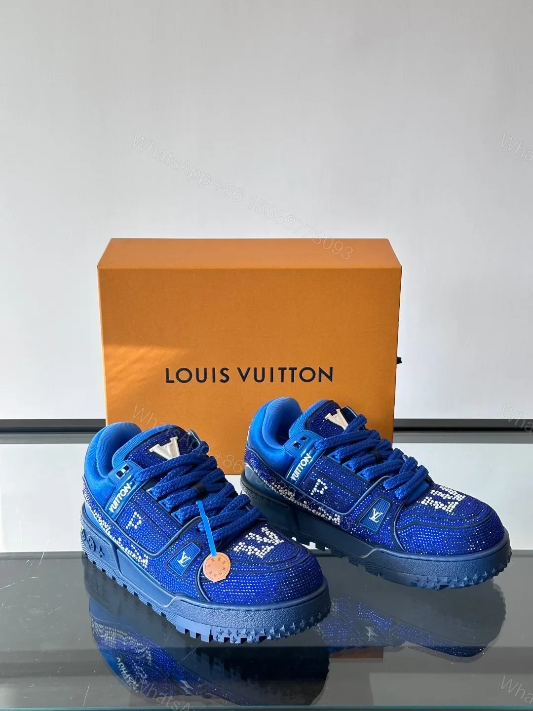 View 5 of LV Men Blue Fabric Embellished Sneakers