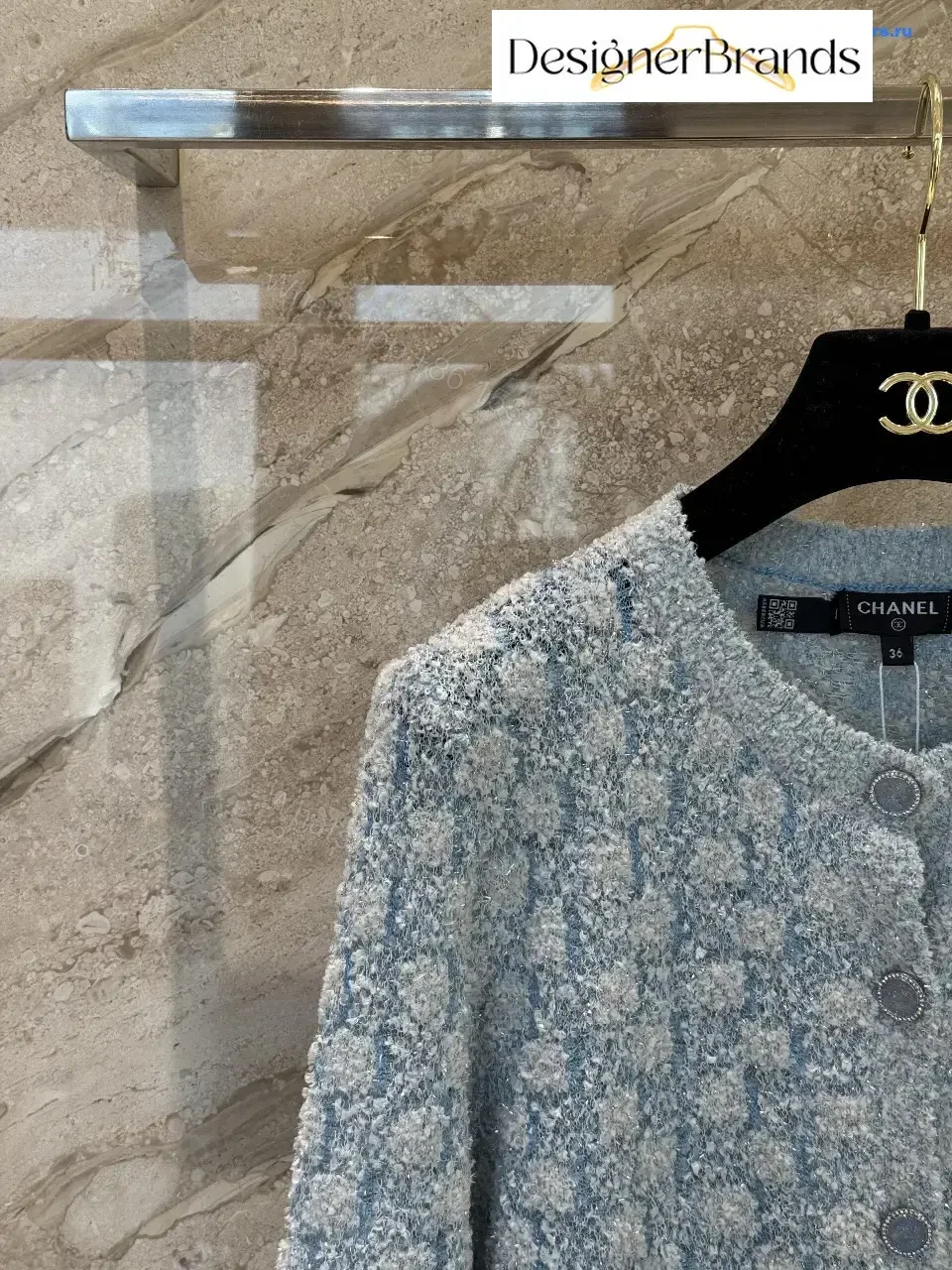 View 4 of Bouclé Bluish-Gray Cardigan Jacket: Luxe Texture & Comfort