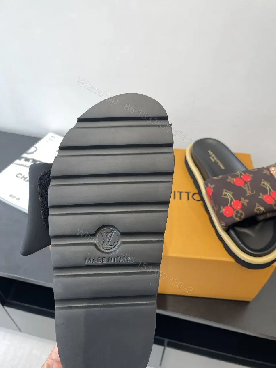 View 6 of Cherry-Accent Monogram Slide: Luxe Comfort Sandal