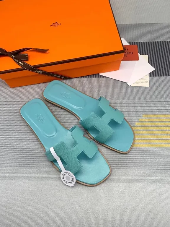View 3 of Turquoise Hermes Oran Sandals: Luxe H-Strap Comfort