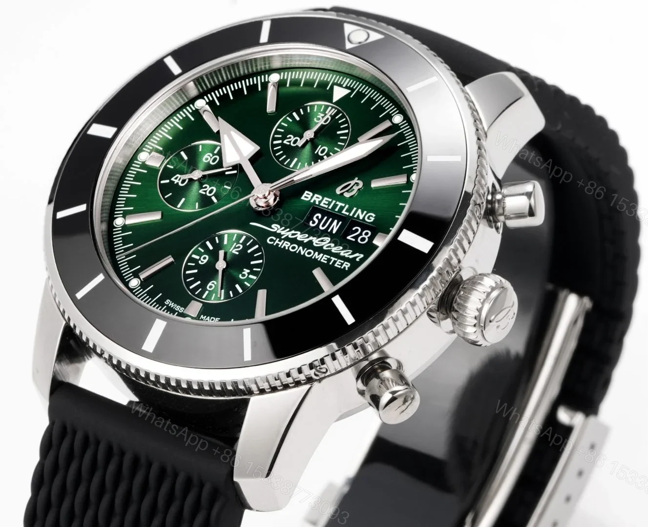 View 4 of Breitling Superocean Heritage Green Chronograph Replica 42MM Premium Rubber Strap Edition AB01621A1L1S1
