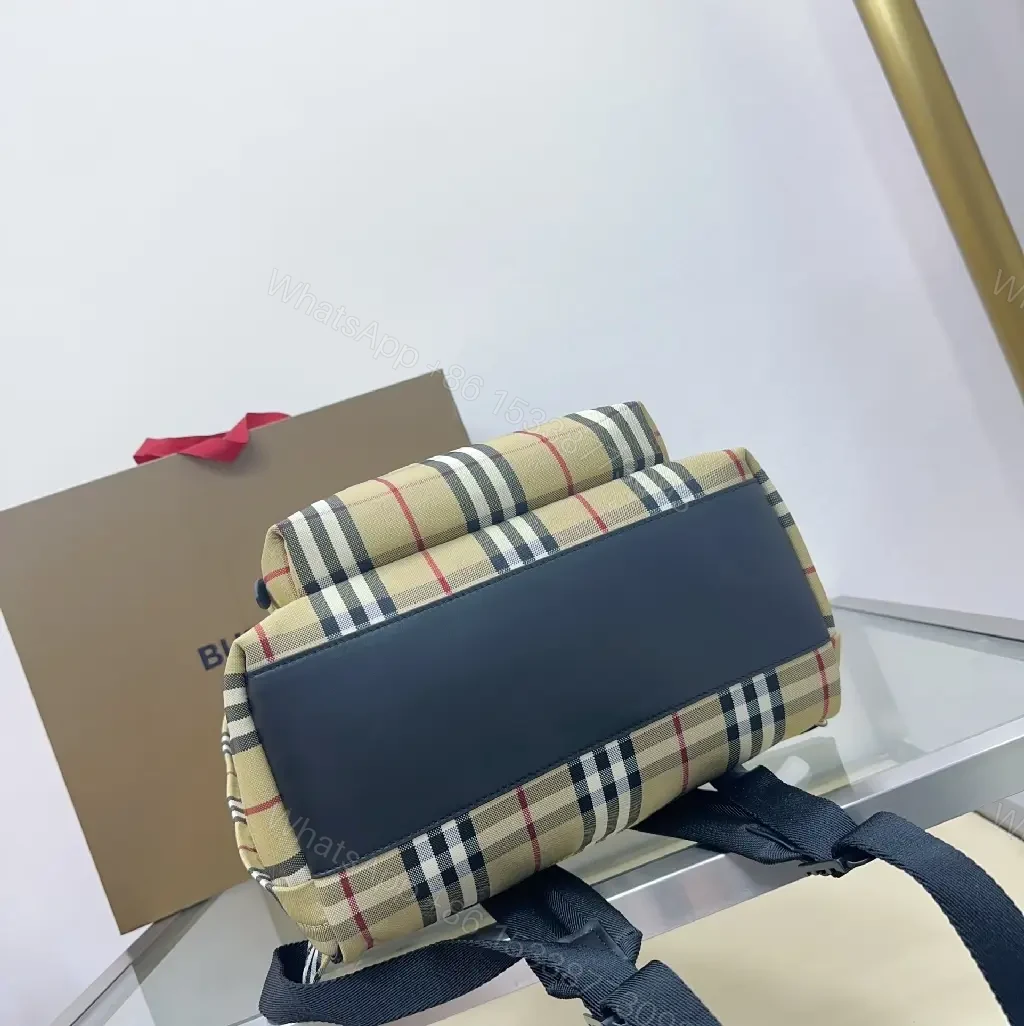 View 3 of Beige Plaid Compact Backpack: Luxury Streetwear Style