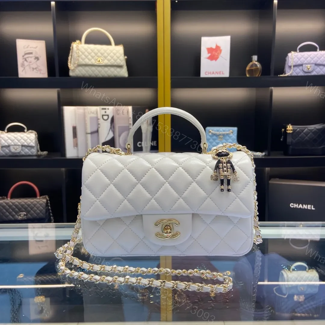 Chanel Handle Charm Like Auth Handbags Lock Gold Demi White 20x12cm — view 1