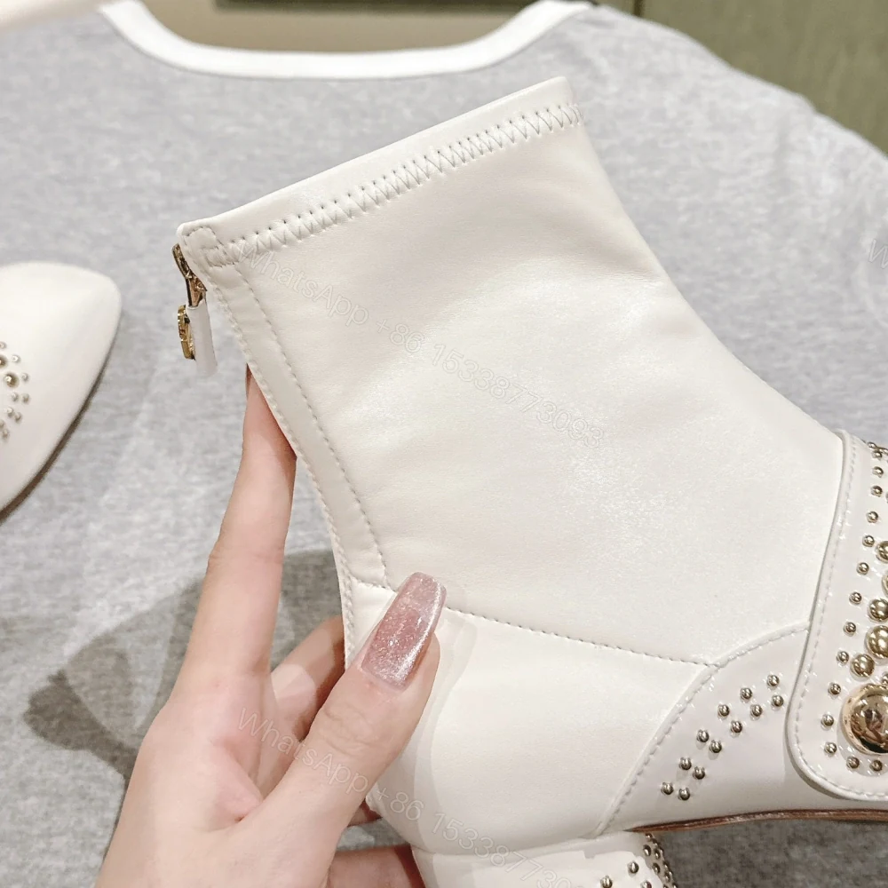View 5 of 高仿Dior*Belle-D系列KCT064柳釘拉鏈短靴4CM白色免檢版