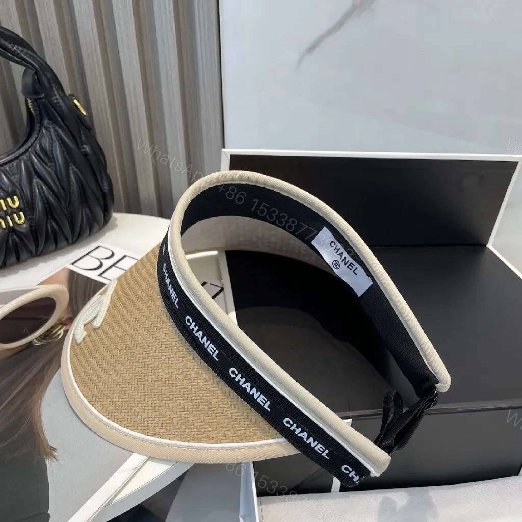 View 3 of Straw Visor: Elegant Beig e Straw, Logo Embroidery, Sun-Chic