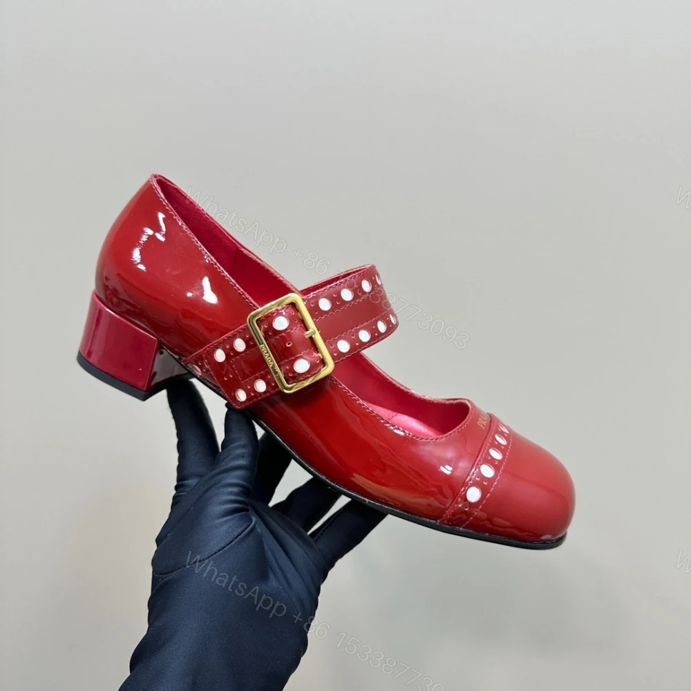 View 7 of 高仿Prada*Patent系列1I816C粗跟瑪麗珍鞋鞋漆皮3.5CM紅色免檢版