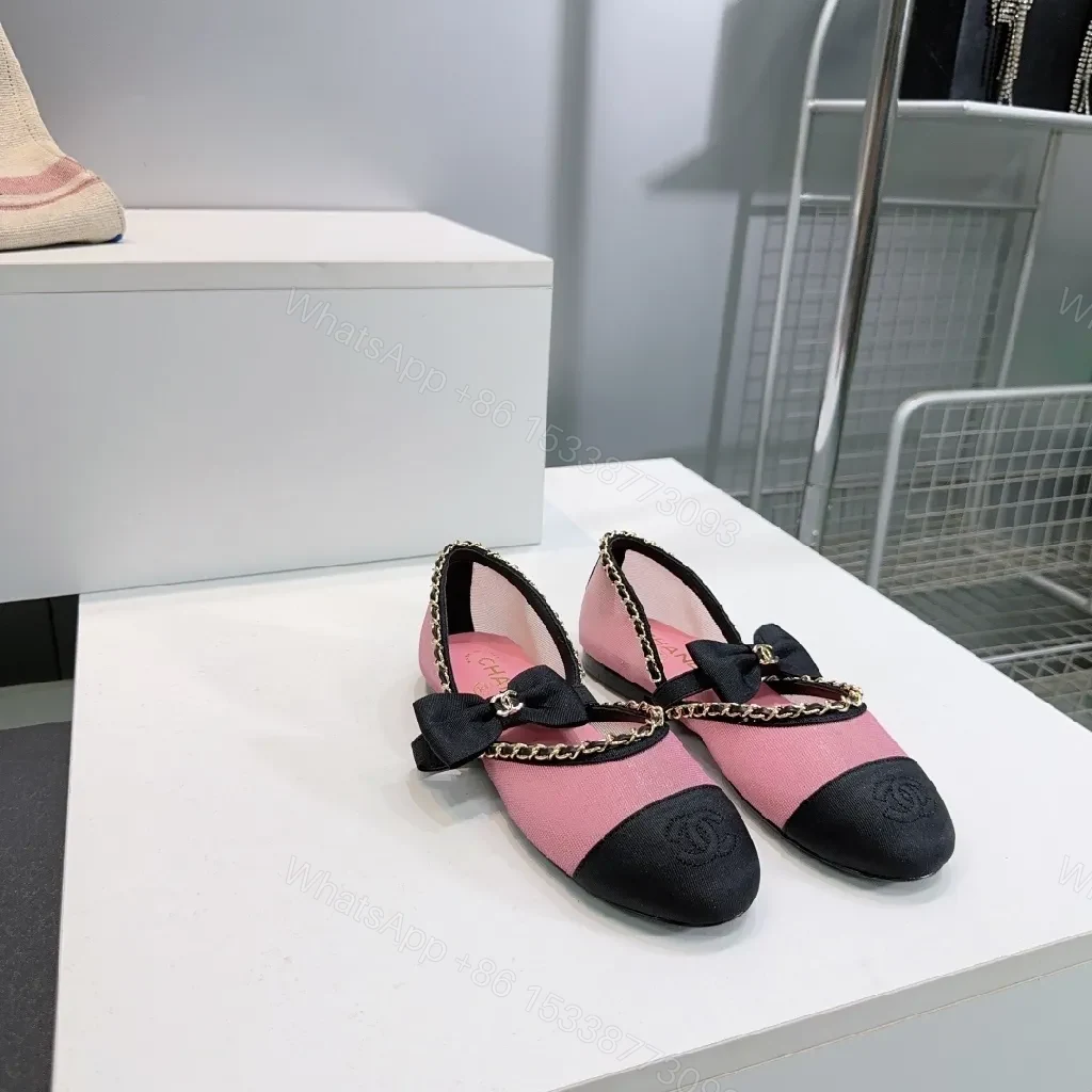 View 6 of Pink & Black Bow Espadrille Flats - Slip-On Comfort