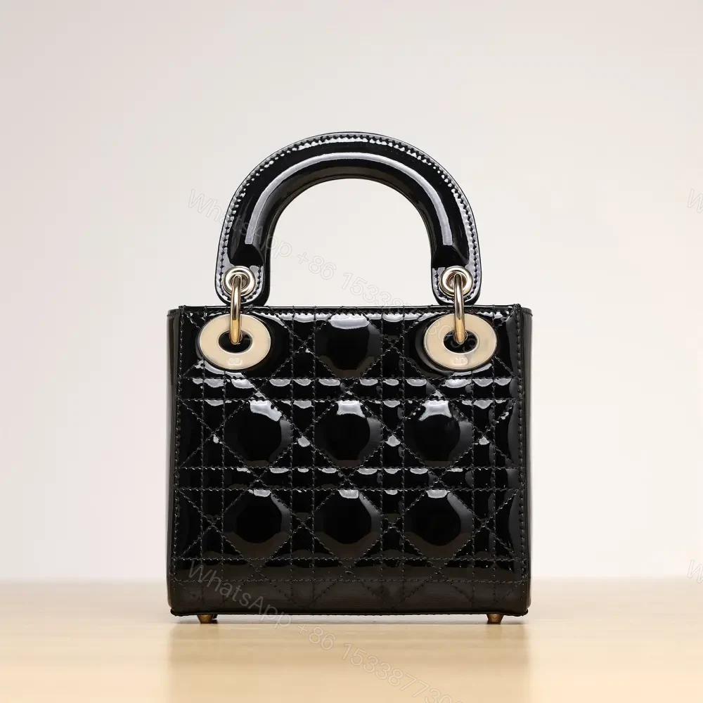 View 2 of 高仿Dior*Lady系列M0505M900黑色漆皮三格單肩包Mini免檢版