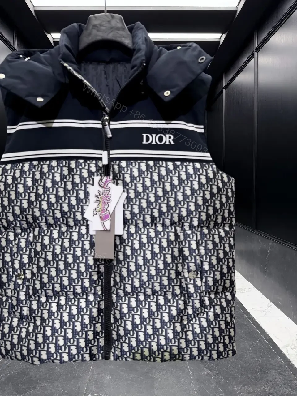 View 4 of Bold Monogram Puffer Jacket: Luxe Graphic Warmth, 2-Tone Panel