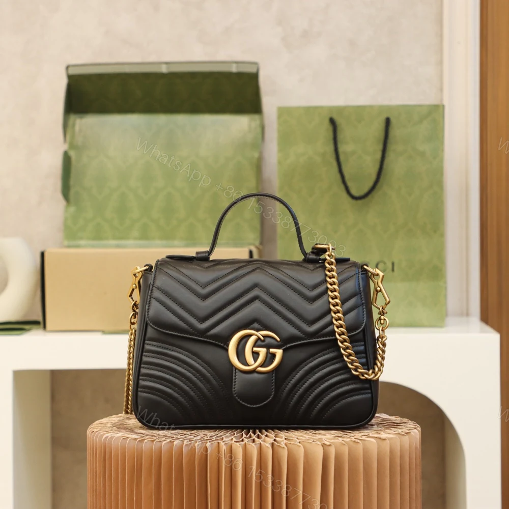 GUCCI A貨黑色手提包女款多功能設計鏈條細節精緻呈現 — view 1