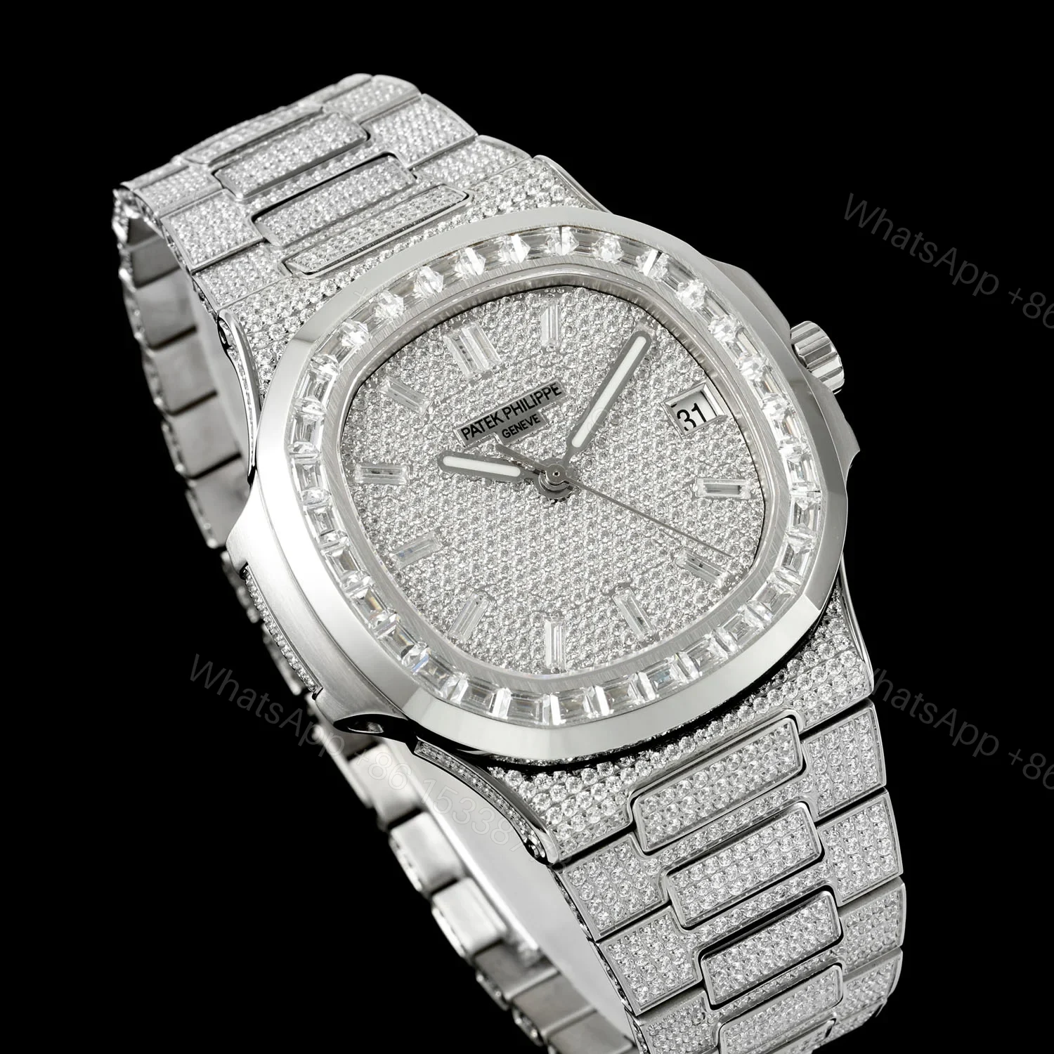 View 4 of Patek Philippe Nautilus 5711 BD1 Full Diamond Pavé Watch 40mm Luxury Bracelet Edition AMG-PP-BD1-5711-2600-LUX