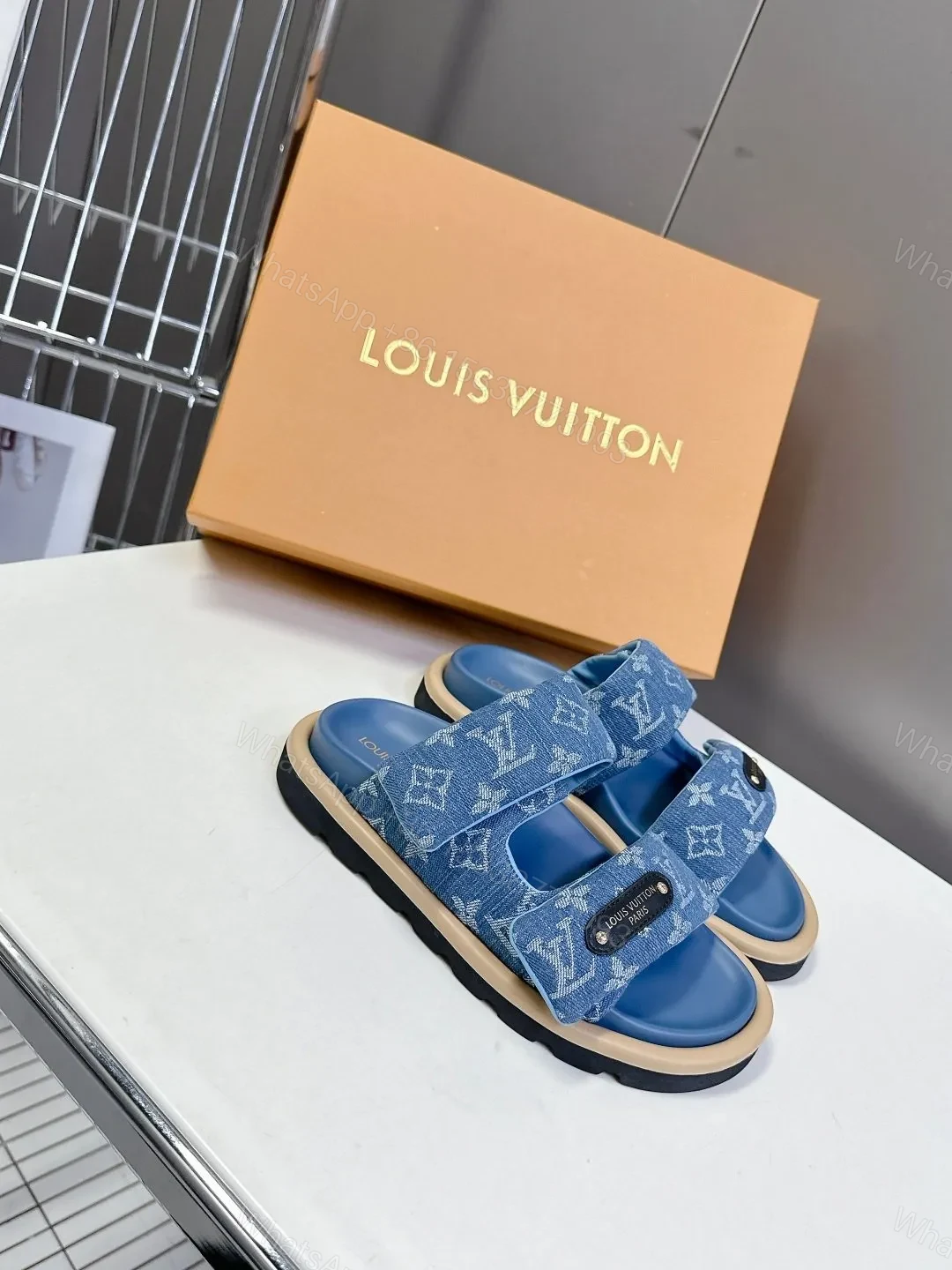 View 3 of LV Women Blue Denim Leather Sandals