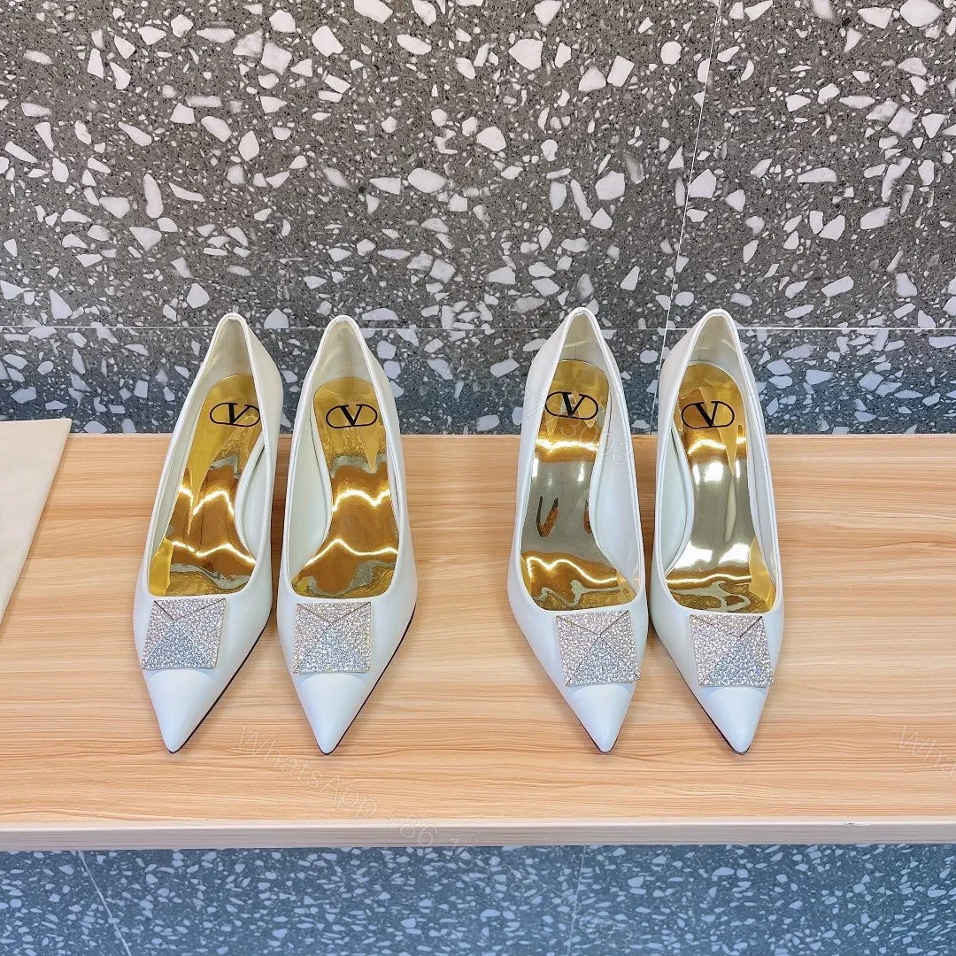 View 6 of Valentino Women White Leather Rhinestone Embellished Heels