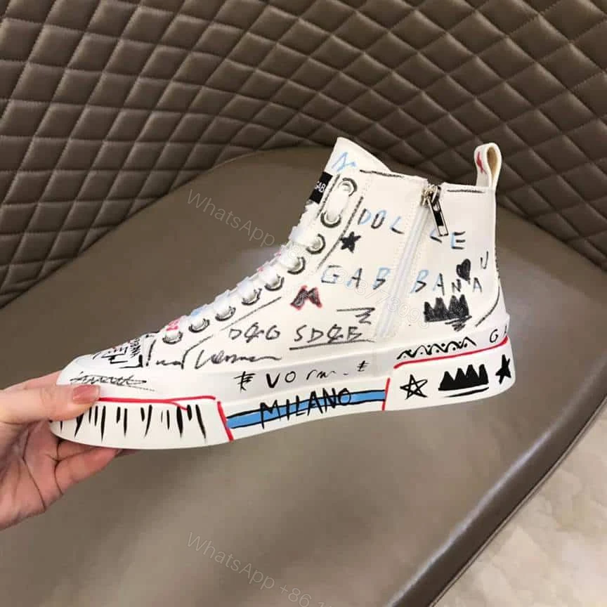 View 3 of DOLCE AND GABBANA HAND-PAINTED GRAFFITI CANVAS PORTOFINO LIGHT MID-TOP SNEAKERS – DG111