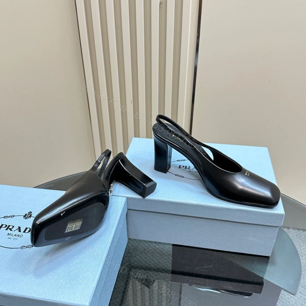View 6 of 高仿Prada*1I838M方頭粗踭露跟鞋8.5CM小牛皮黑色免檢版