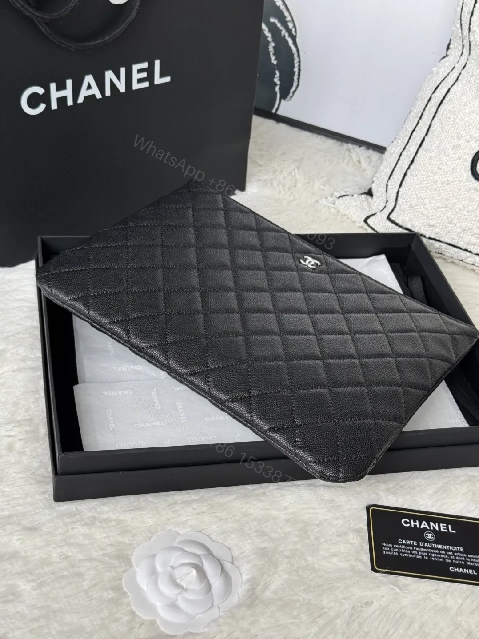 View 4 of Quilted Black Leather Wallet with Red Zip - Minimalist Luxe