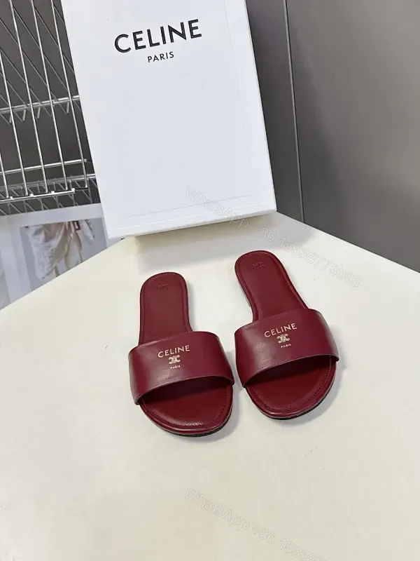 Chic Burgundy Leather Minimalist Slides with Ergonomic Comfort — view 1
