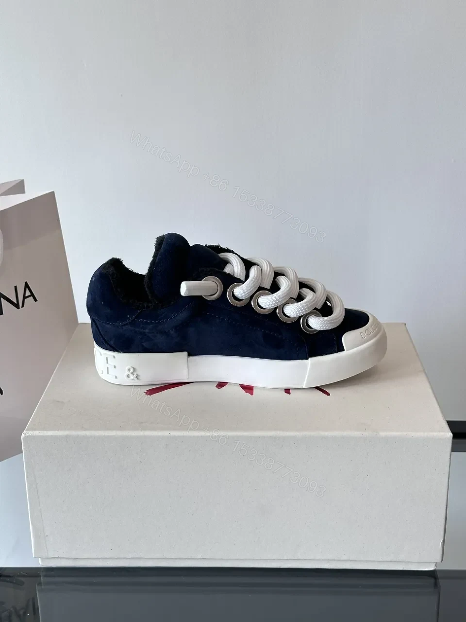 View 6 of Navy Suede High-Top Sneakers with Bold Laces and Comfort