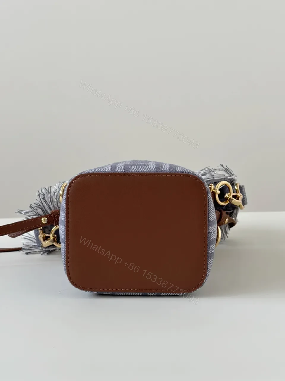 View 4 of Chic Canvas Bucket Bag with Leather Trim & Fringe Detail