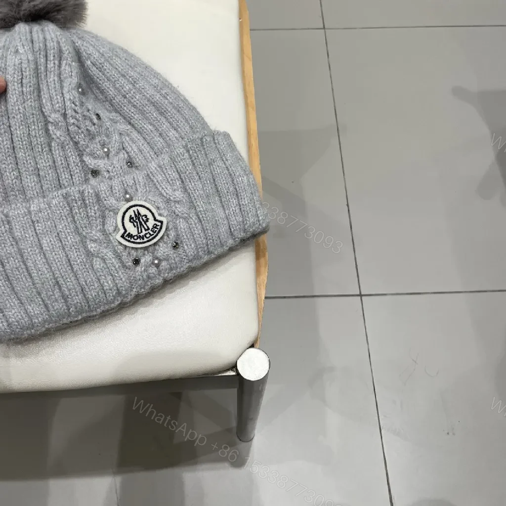 View 7 of Cozy Knit Beanie with Pom Pom—Gray, Acrylic/Wool, Modern Luxe, Plush Warmth, Beanie