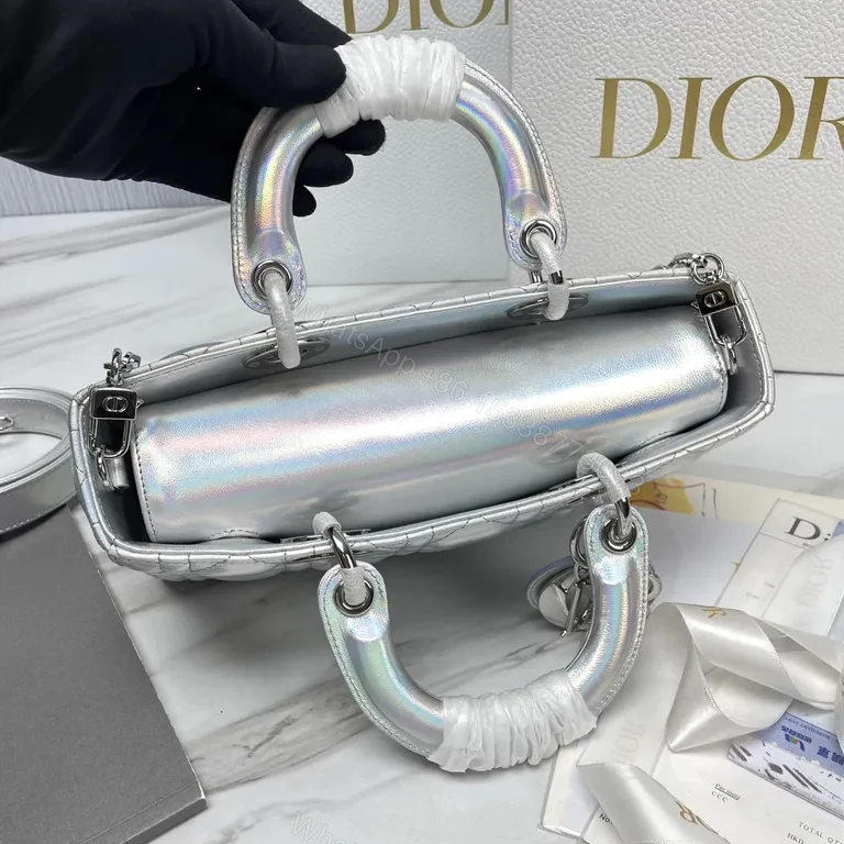 View 5 of Iridescent Quilted Dior-Inspired Bag: Silver Shine Luxury Tote
