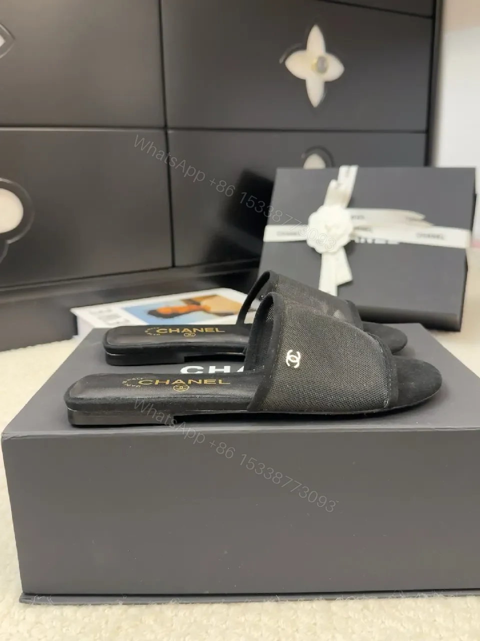 View 2 of Black Satin-Trim Slide Sandals: Luxe Everyday Comfort