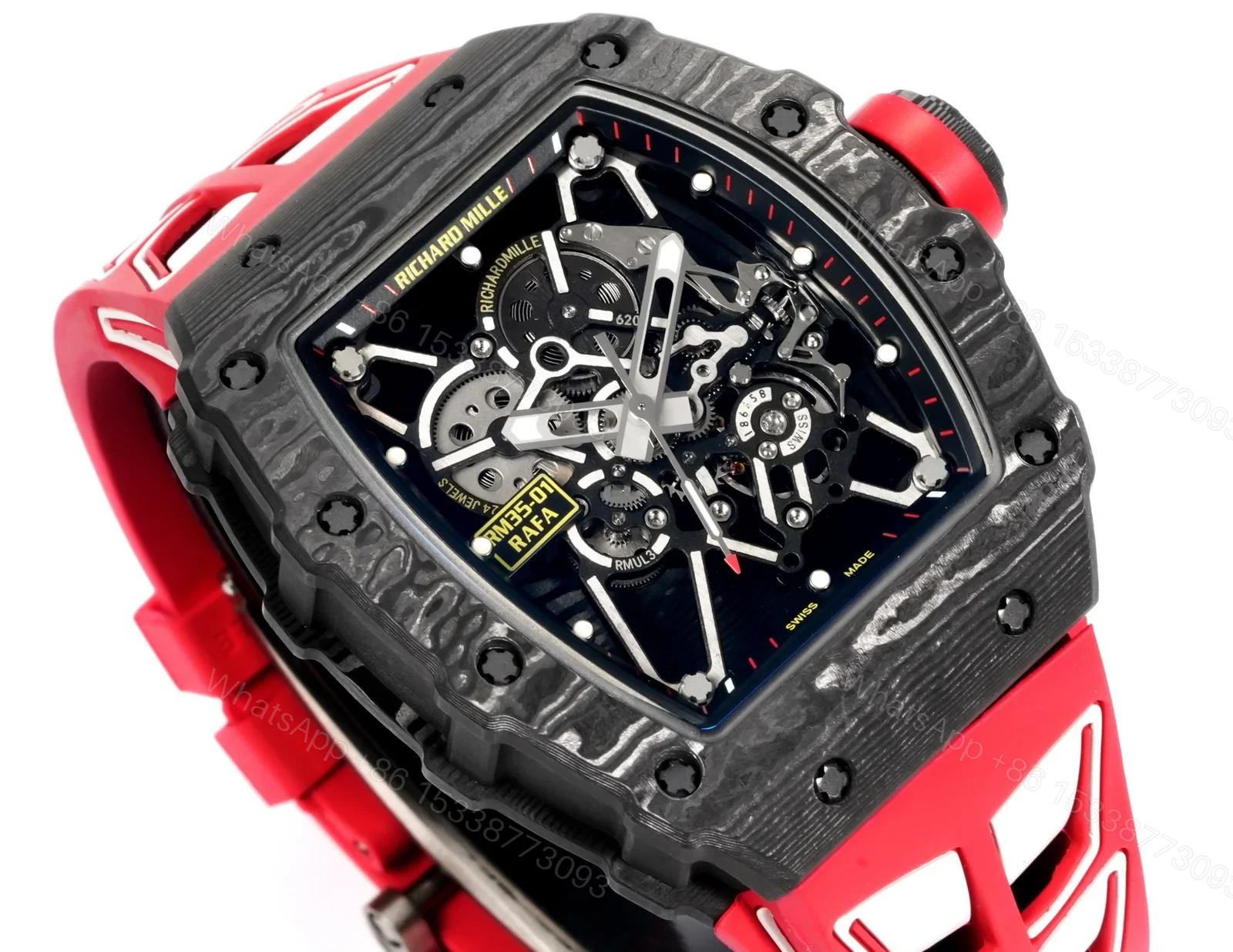 View 5 of Richard Mille RM35-01 Rafael Nadal Carbon Fiber Black Red Skeleton Watch RM3501-BBR1