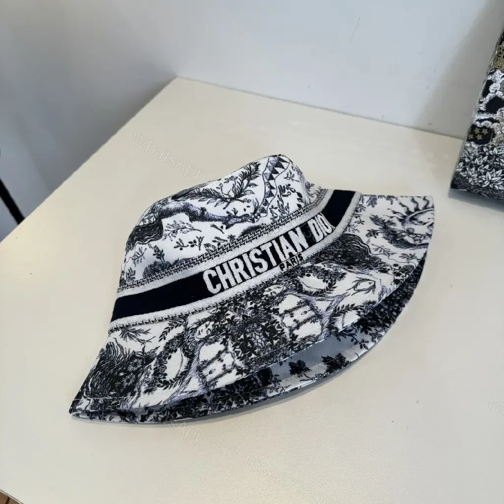 View 2 of Black & White Toile Hat - Bucket Style, Dior Band, All-Over Print
