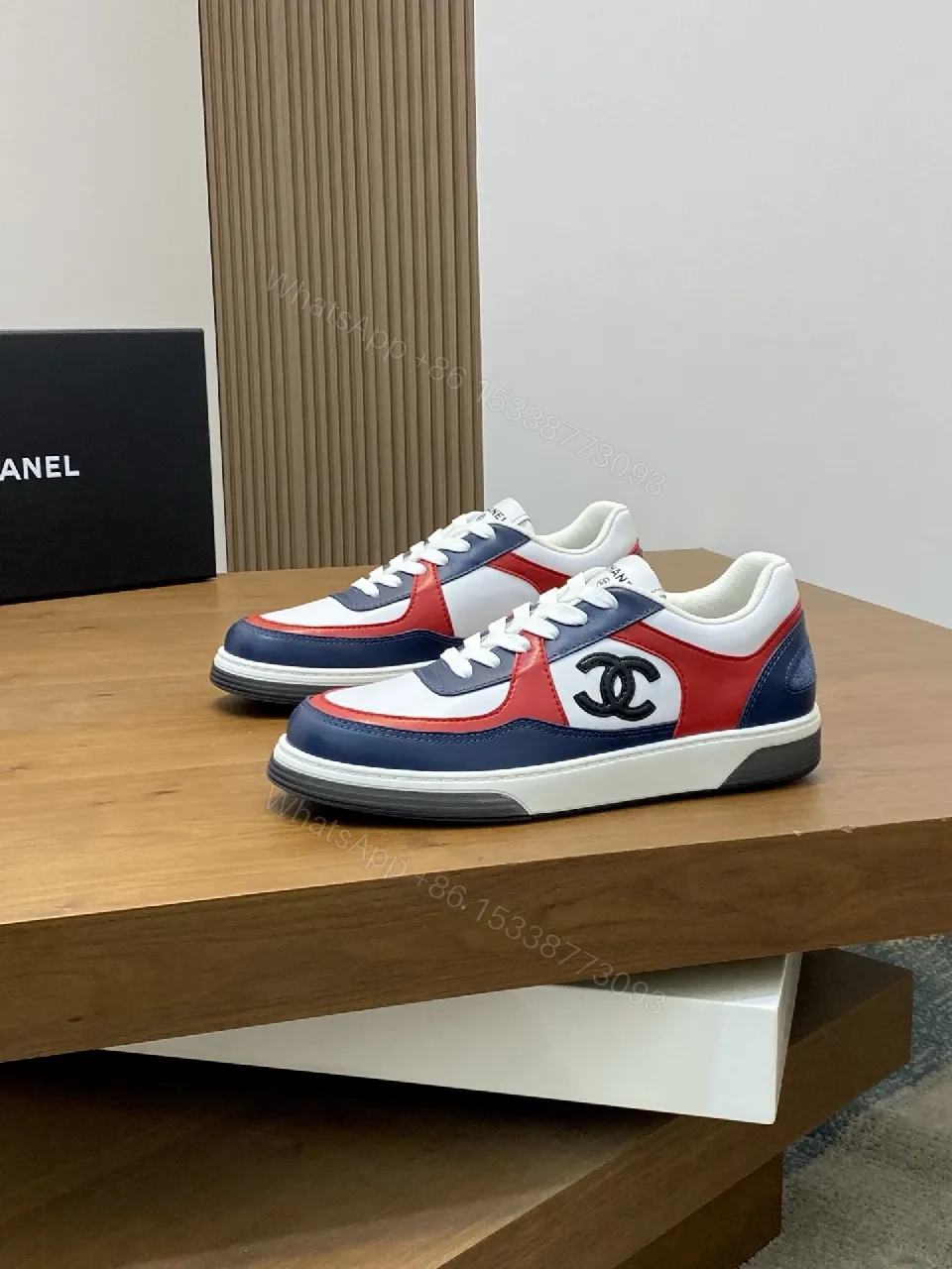 View 7 of Bold Color-Blocked Leather Sneakers with Logo Detail