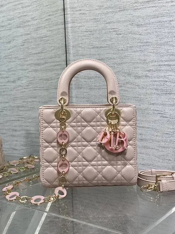 Soft Pink Quilted Satchel - Mini Classic with Gold Charms — view 1