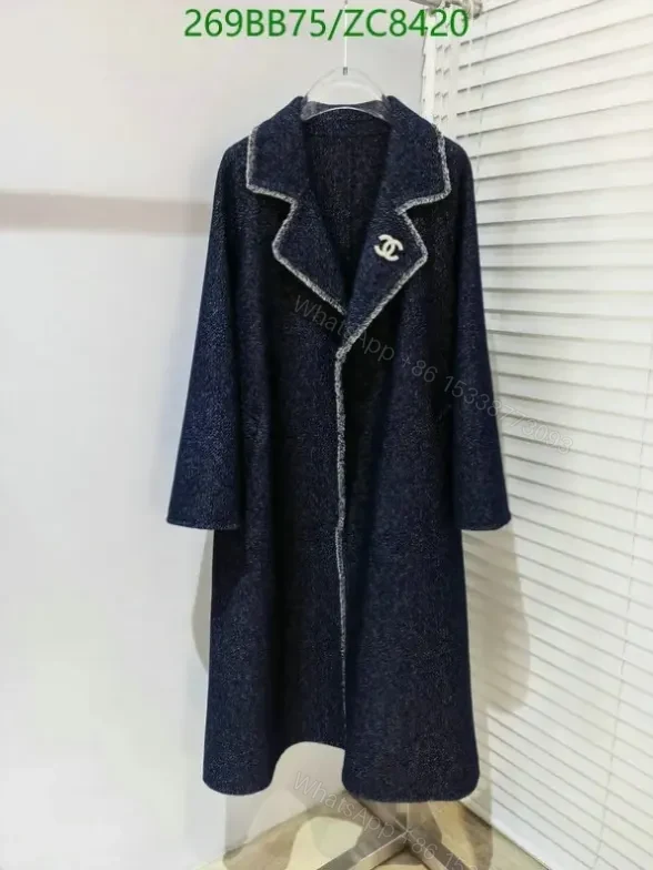 Chanel Women’s Long Wool Coat ZC8420 in Night Blue — view 1