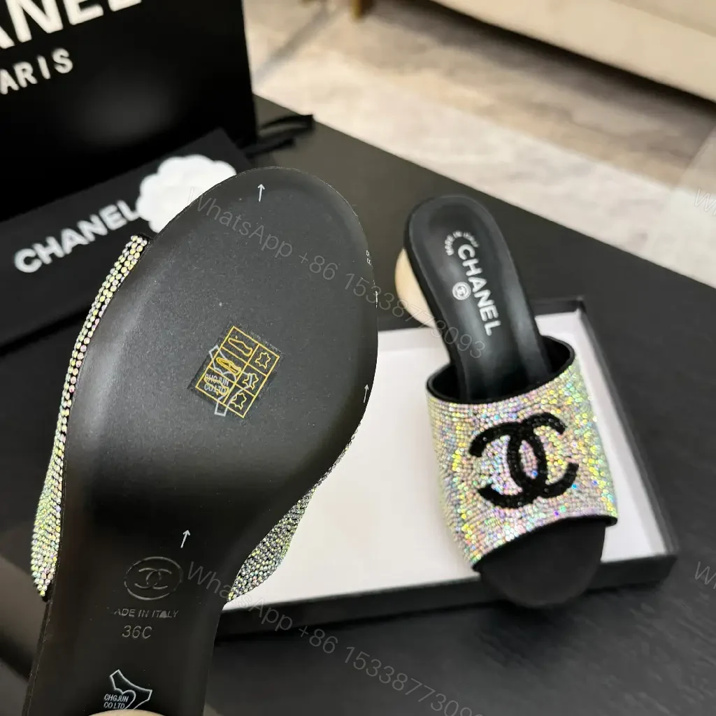 View 10 of Black Crystal-Embellished Satin Chanel Mules