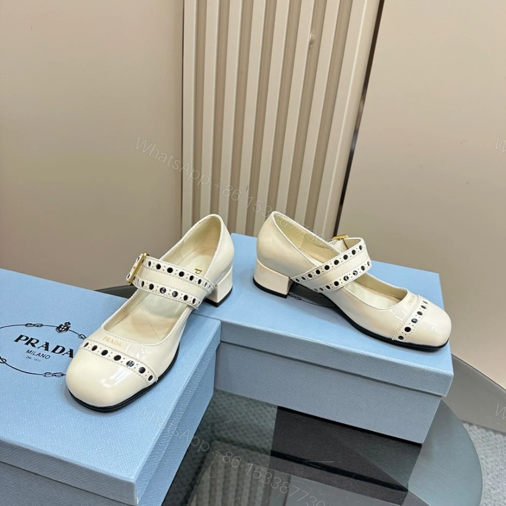 View 5 of 高仿Prada*Patent系列1I816M粗跟瑪麗珍鞋鞋漆皮3.5CM白色免檢版