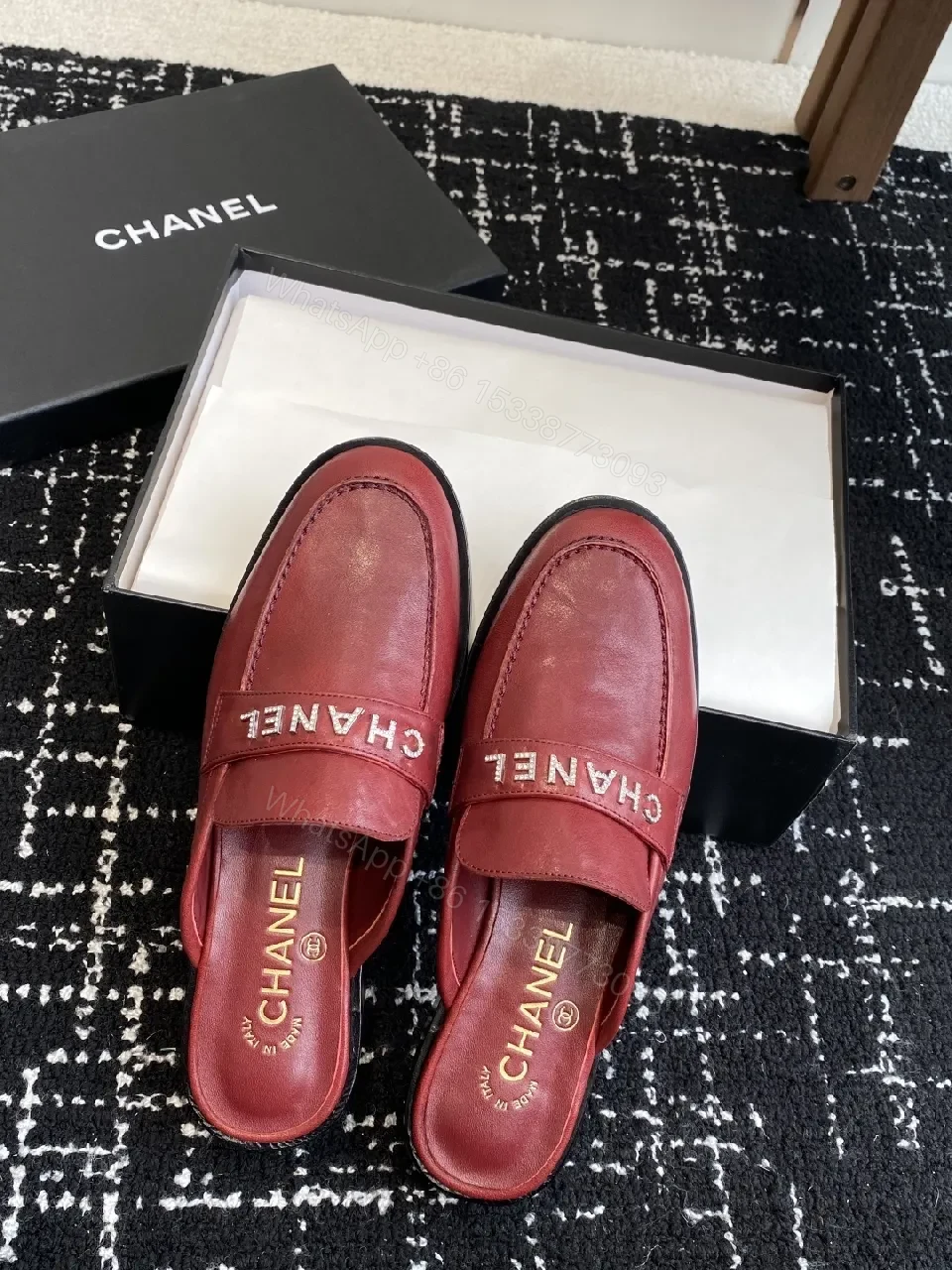 View 5 of Minimalist Red Leather Slide — Signature Branding, All-Day Comfort