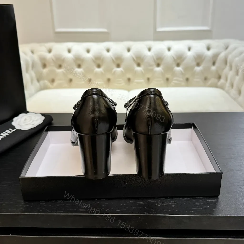 View 8 of Quilted Leather Loafers with Gold Logo, Chic Classic
