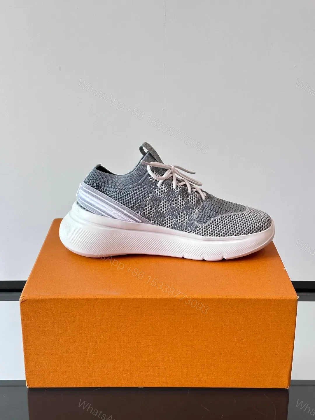 View 6 of LV Men Grey Knit Fabric Sneakers