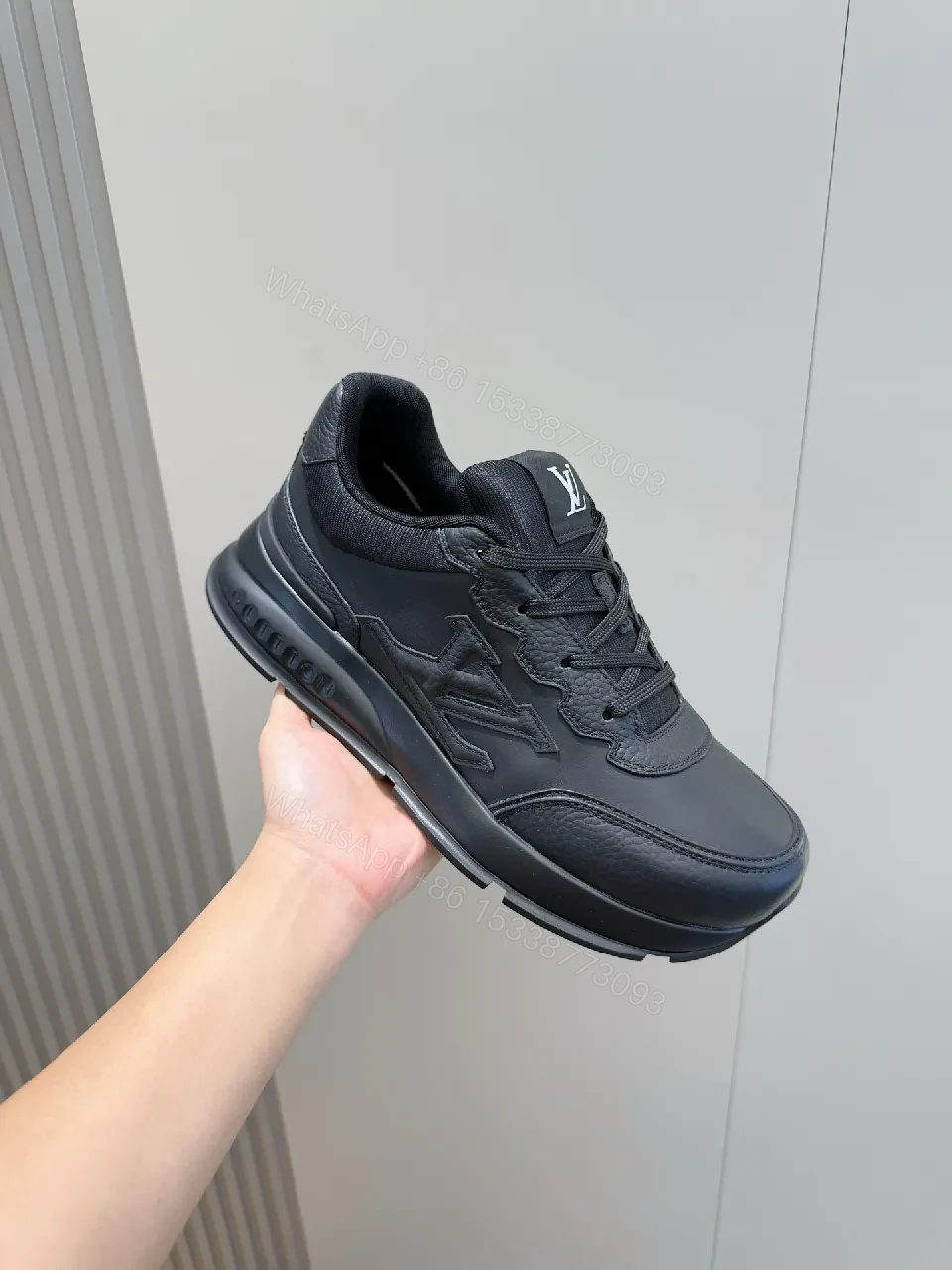 View 5 of Black Leather Sneaker with Signature Detailing - Men’s/Ladies High-Top