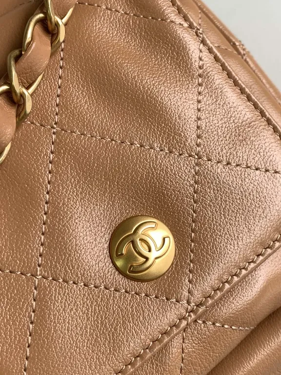View 3 of Soft Quilted Leather Bag with Gold Chain Strap â€“ Camel Luxe Bundle (60)