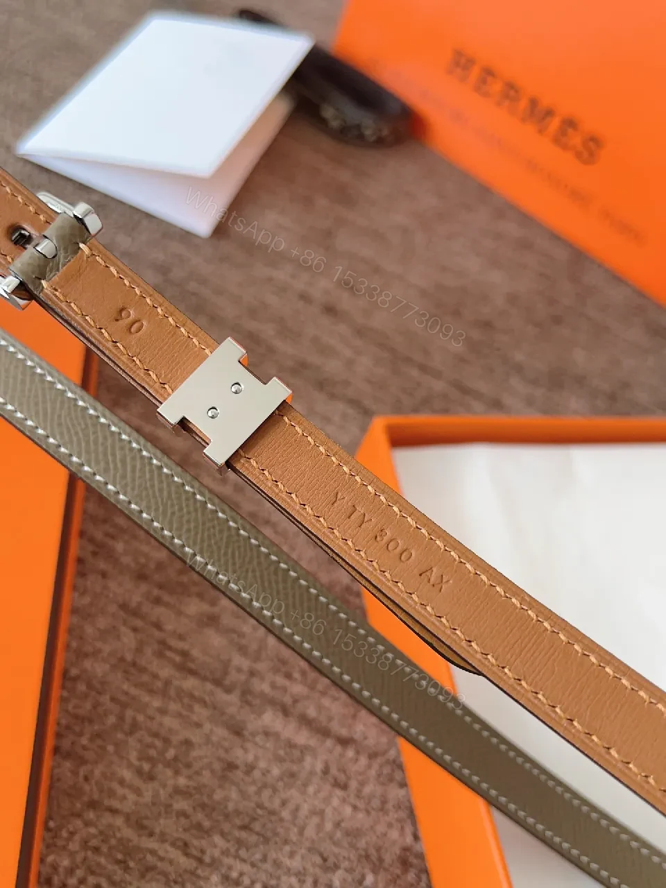 View 9 of Taupe Leather Belt - Slim, Minimalist, Durable, Quiet Luxury Belt